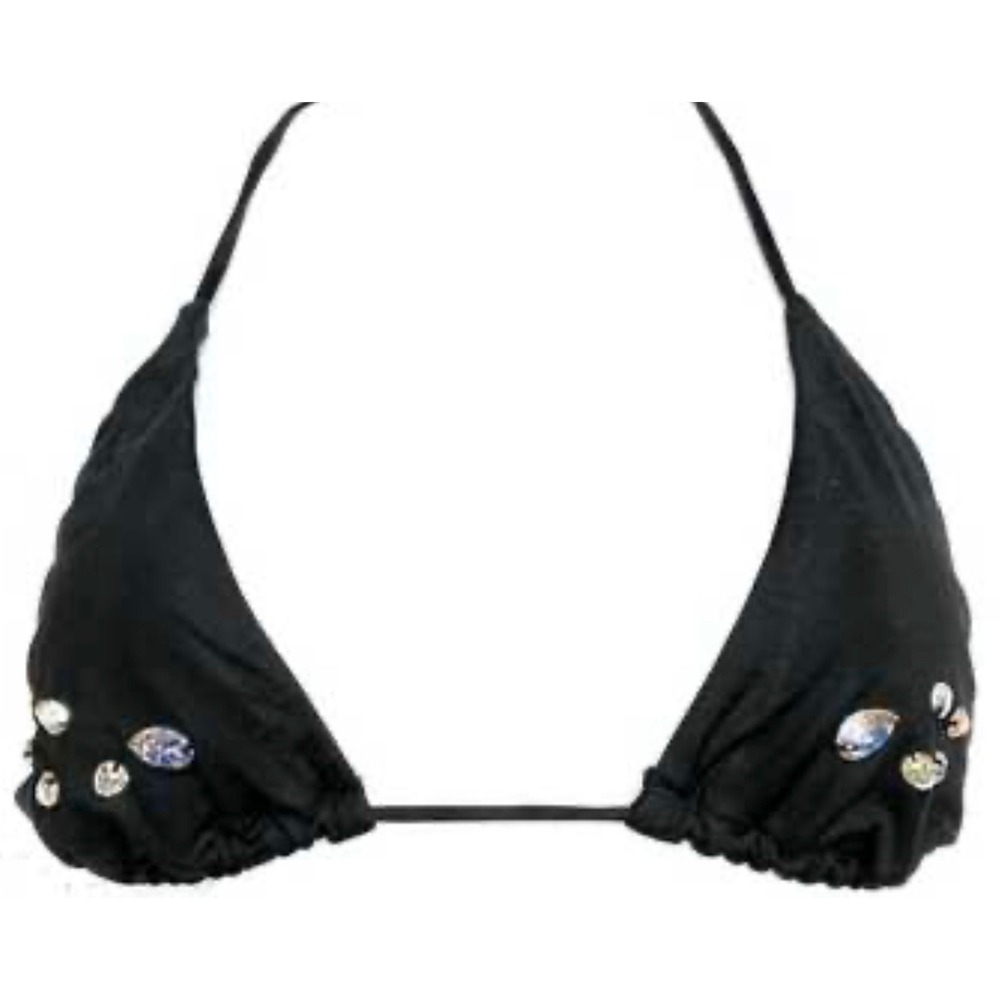 Beach Bunny Black Swimwear Embellished Bikini Top Rhinestones Halter small New